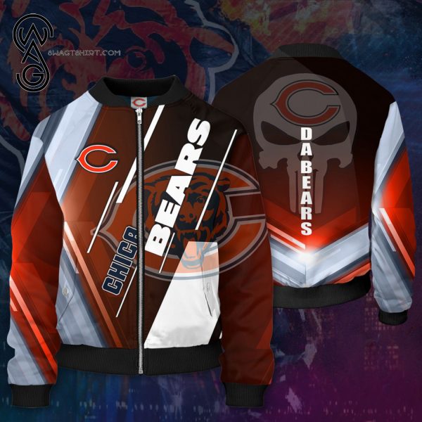 The Chicago Bears Skull All Over Printed Bomber Jacket Chicago Bears Bomber Jacket