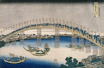 The Festival of Lanterns on Temma Bridge Hokusai
