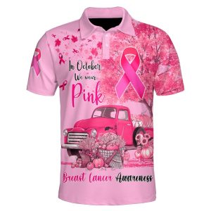 Truck Pumpkin Vegetable Breast Cancer Awareness In October We Wear Pink Polo Shirt Breast Cancer Awareness Polo Shirts