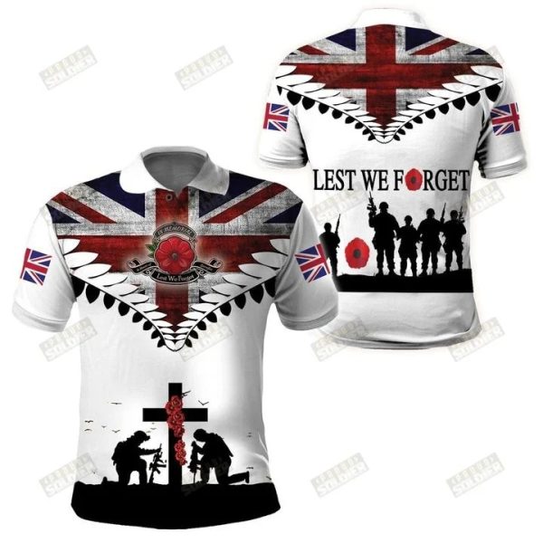 Uk Veteran Poppy Canada Lest We Forget 3D Polo Shirt Veteran Polo Shirts