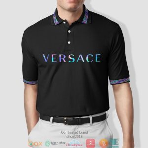 Versace Big Hologram Logo Black Polo Shirt Versace Polo Shirts
