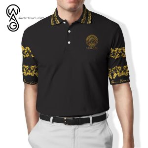 Versace Black Gold Logo All Over Print Premium Polo Shirt Versace Polo Shirts