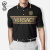 Versace Black Grey All Over Print Premium Polo Shirt Versace Polo Shirts