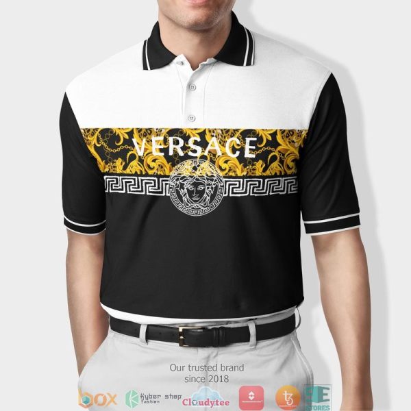 Versace Black White Gold Pattern Polo Shirt Versace Polo Shirts