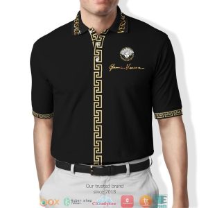 Versace Gold Pattern Black Luxury Polo Shirt Versace Polo Shirts