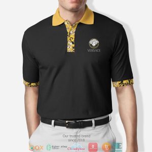 Versace Gold Pattern Black Simple Polo Shirt Versace Polo Shirts