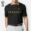 Versace Gold Stripes All Over Print Premium Polo Shirt Versace Polo Shirts