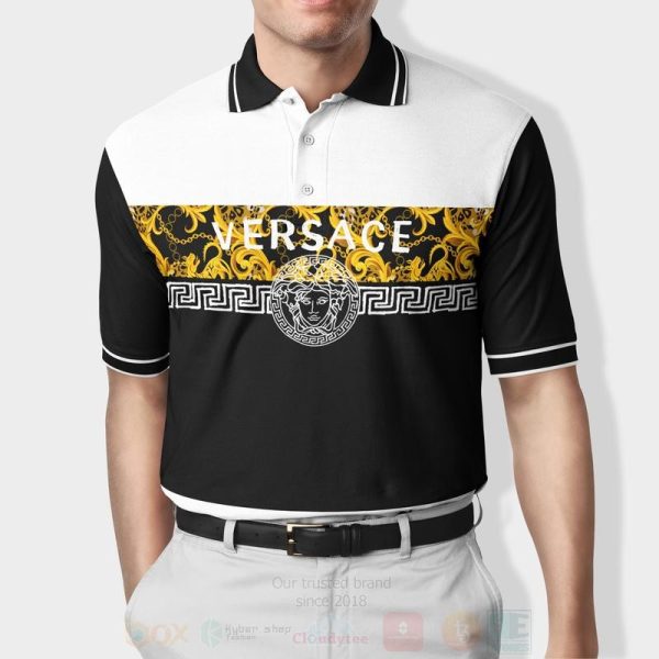 Versace Greca Pattern Black White Polo Shirt Versace Polo Shirts