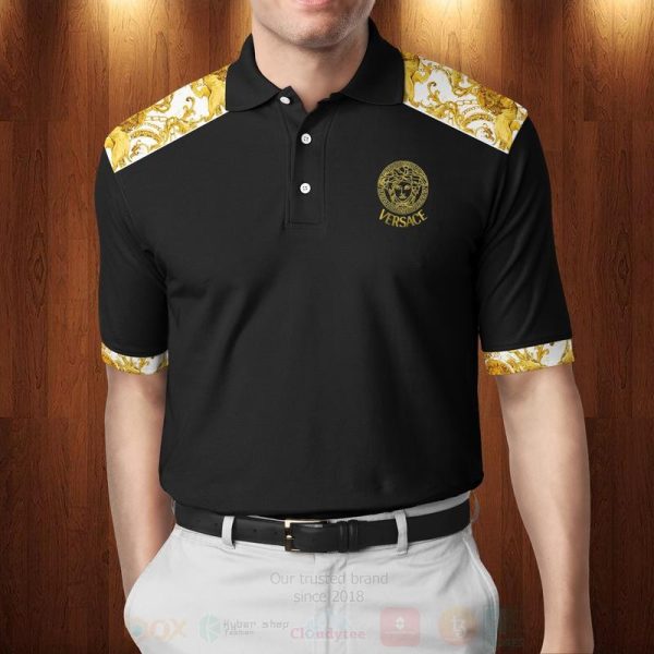 Versace Medusa Full Black Yellow Polo Shirt Versace Polo Shirts