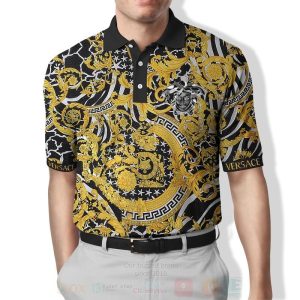 Versace Medusa Pattern Yellow Polo Shirt Versace Polo Shirts