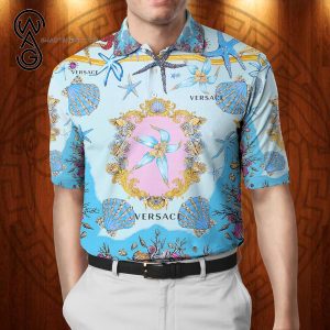 Versace Ocean Blue All Over Print Premium Polo Shirt Versace Polo Shirts