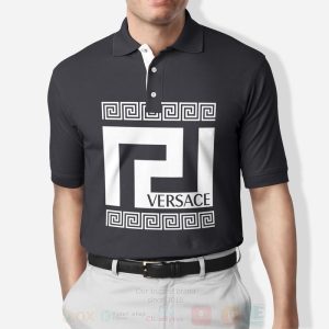 Versace Pattern Dark Gray Polo Shirt Versace Polo Shirts