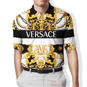 Versace Pattern White Yellow Polo Shirt Versace Polo Shirts