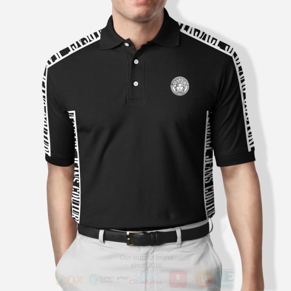 Versace Patterns Black White Polo Shirt Versace Polo Shirts