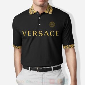 Versace Patterns Full Black Polo Shirt Versace Polo Shirts