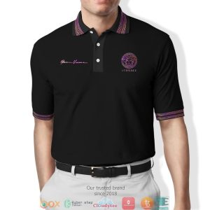 Versace Purple Pattern Black Luxury Polo Shirt Versace Polo Shirts