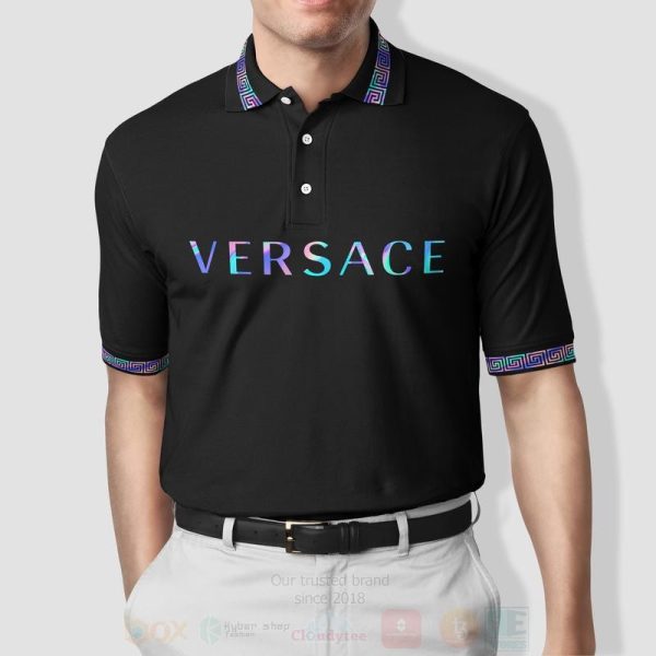 Versace Reflective Color Black Polo Shirt Versace Polo Shirts