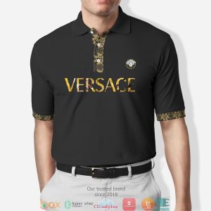 Versace Yellow Letter Black Polo Shirt Versace Polo Shirts