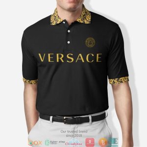 Versace Yellow Pattern Black Polo Shirt Versace Polo Shirts