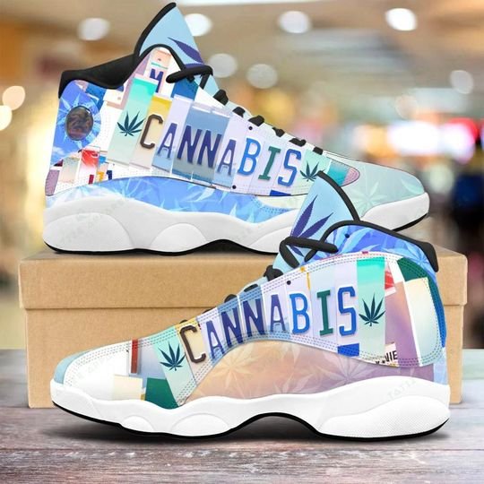 Vintage Cannabis License Plate All Over Printed Air Jordan 13 Sneakers Cannabis Air Jordan 13 Shoes
