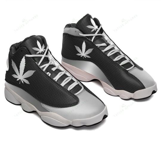 Weed Leaf Silver Metal All Over Printed Air Jordan 13 Sneakers Weed Air Jordan 13 Shoes