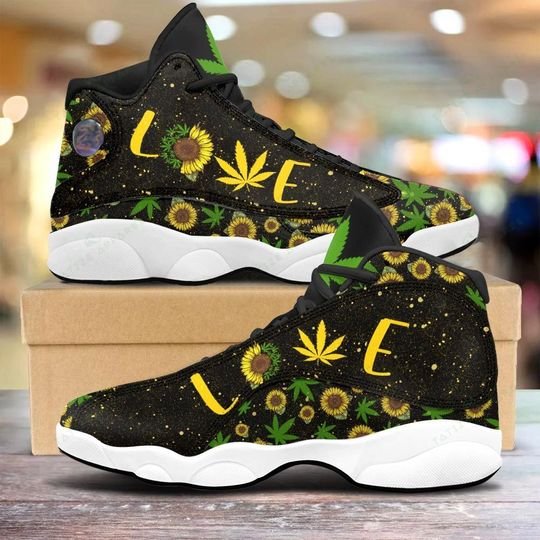Weed Leaf Sunflower Love All Over Printed Air Jordan 13 Sneakers Sunflower Air Jordan 13 Shoes