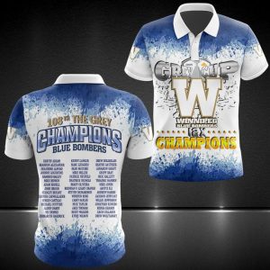 Winnipeg Blue Bombers 12X Champions Grey Cup 3D Polo Shirt Winnipeg Blue Bombers Polo Shirts