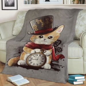 STEAMPUNK SIR CAT LOVERS FLEECE BLANKET GIFT FOR FAN