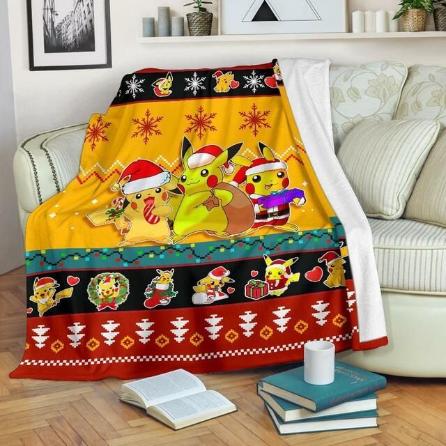 PIKACHU GIFT POKEMON CHRISTMAS FLEECE BLANKET GIFT FOR FAN PIKACHU GIFT POKEMON CHRISTMAS FLEECE BLANKET GIFT FOR FAN
