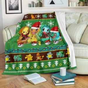 GREEN GEARZIME POKEMON PIKACHU CHRISTMAS FLEECE BLANKET GIFT FOR FAN