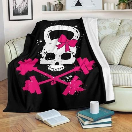 PINK GYM SKULL FLEECE BLANKET GIFT FOR FAN PINK GYM SKULL FLEECE BLANKET GIFT FOR FAN