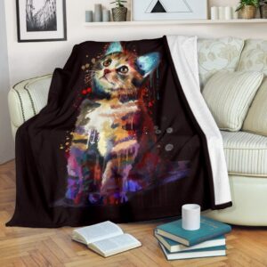 WATERCOLOR CAT FLEECE BLANKET GIFT FOR FAN