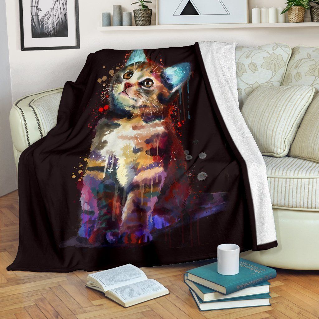 WATERCOLOR CAT FLEECE BLANKET GIFT FOR FAN WATERCOLOR CAT FLEECE BLANKET GIFT FOR FAN