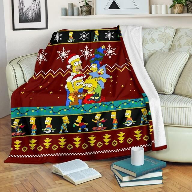 SIMPSON FAMILY CHRISTMAS FLEECE BLANKET GIFT FOR FAN SIMPSON FAMILY CHRISTMAS FLEECE BLANKET GIFT FOR FAN
