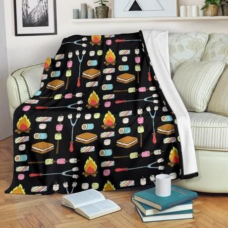CAMPING CAMPFIRE MARSHMALLOWS BLACK BEST SELLER FLEECE BLANKET GIFT FOR FAN CAMPING CAMPFIRE MARSHMALLOWS BLACK BEST SELLER FLEECE BLANKET GIFT FOR FAN