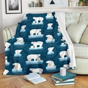 POLAR BEAR DARK BLUE AND WHITE BEST SELLER FLEECE BLANKET GIFT FOR FAN