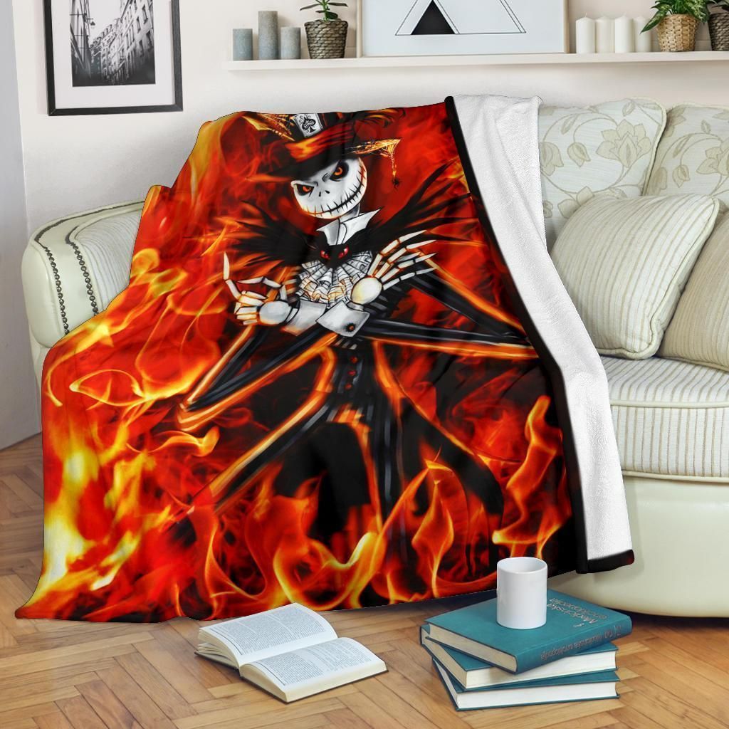 JACK SKELLINGTON FIRE FLEECE BLANKET GIFT FOR FAN JACK SKELLINGTON FIRE FLEECE BLANKET GIFT FOR FAN