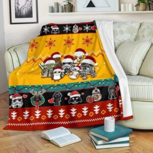 RED YELLOW STAR WARS CHIBI CHRISTMAS FLEECE BLANKET GIFT FOR FAN
