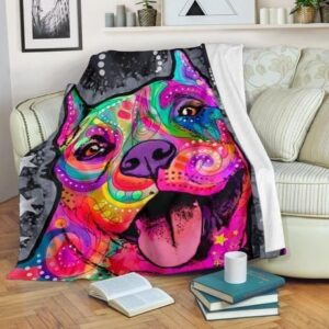 GIFT FOR DOG LOVERS COLORFUL PIT BULL SMILE BEST SELLER FLEECE BLANKET GIFT FOR FAN