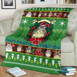 TOTORO GREEN CHRISTMAS FLEECE BLANKET GIFT FOR FAN