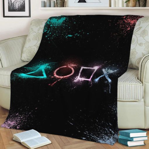 PLAYSTATION BUTTONS FANS NEON FLEECE BLANKET GIFT FOR FAN PLAYSTATION BUTTONS FANS NEON FLEECE BLANKET GIFT FOR FAN