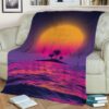 BEACH SUNSET 80S RETRO VINTAGE FLEECE BLANKET GIFT FOR FAN