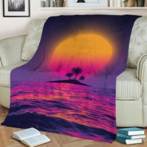 BEACH SUNSET 80S RETRO VINTAGE FLEECE BLANKET GIFT FOR FAN