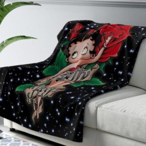 BETTY BOOP CARTOON WITH ROSE SEXY BEST SELLER FLEECE BLANKET GIFT FOR FAN