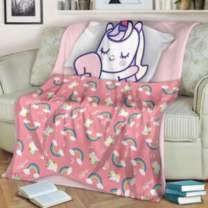 CUTE SLEEPING UNICORN FLEECE BLANKET GIFT FOR FAN