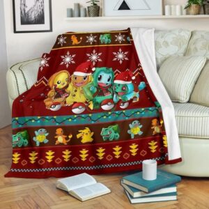RED GEARZIME POKEMON PIKACHU CHRISTMAS FLEECE BLANKET GIFT FOR FAN