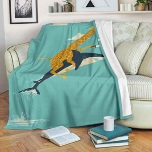 GIRAFFE RIDING SHARK FLEECE BLANKET GIFT FOR FAN