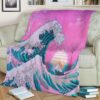 VAPORWAVE GREAT WAVE FLEECE BLANKET GIFT FOR FAN