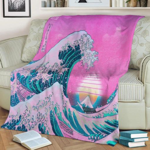 VAPORWAVE GREAT WAVE FLEECE BLANKET GIFT FOR FAN VAPORWAVE GREAT WAVE FLEECE BLANKET GIFT FOR FAN