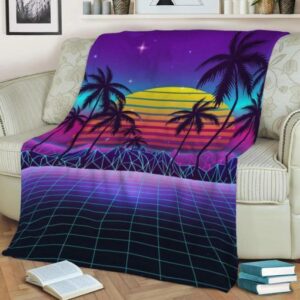 RADIANT SUNSET SYNTHWAVE FLEECE BLANKET GIFT FOR FAN